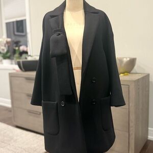 RED Valentino Classic Black Pea Coat Italy Size 42